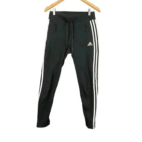 Adidas Women's Black Training Pants XS 3 Stripe Classic Pockets Leg Zipper - Picture 1 of 12